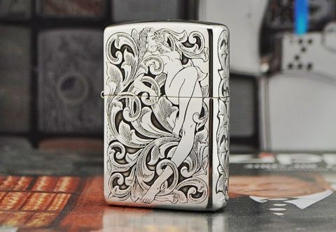 Bật lửa Zippo Bạc nguyên khối khắc hình cô gái 5 mặt - ZB27