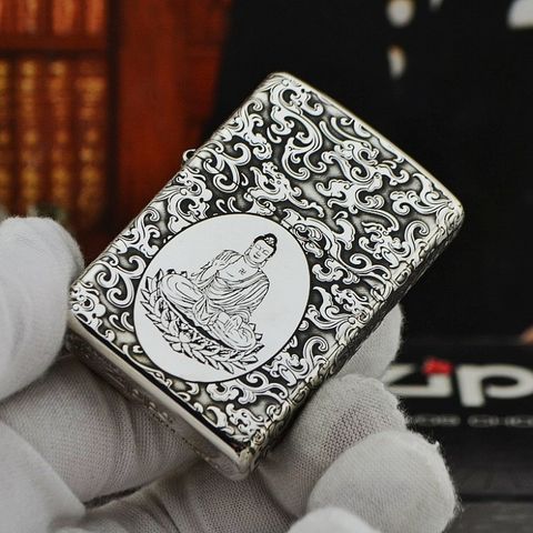 Bật lửa Zippo Bạc nguyên khối khắc Phật Như Lai 5 mặt - ZB12