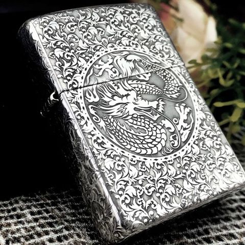 BẬT LỬA ZIPPO BẠC ĐÚC NGUYÊN KHỐI STERLING KHẮC RỒNG PHƯỢNG ZB38