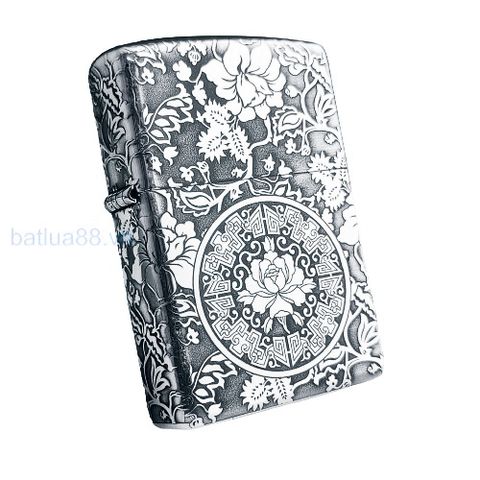 BẬT LỬA ZIPPO BẠC ĐÚC NGUYÊN KHỐI STERLING CHỦ ĐỀ HOA MẪU ĐƠN 4 MẶT ZB43