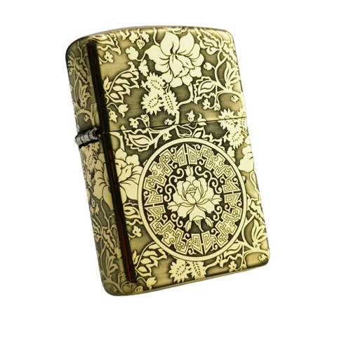 BẬT LỬA ZIPPO BRASS ĐỒNG KHỐI HOA MẪU ĐƠN BẢN AMOR  KHẮC 4 MẶT ZKB73