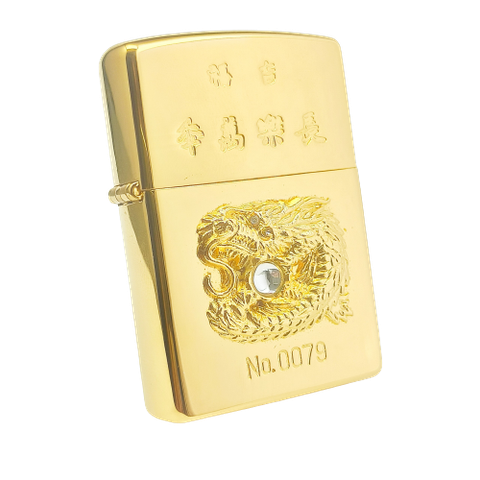 Bật Lửa Zippo Gold Plated Rồng Giữ Ngọc Đính Xoàn Bản Giới Hạn 1000 Chiếc Toàn Thế Giới, Limited Đuôi 79 ( THẦN TÀI ) đời XII La Mã năm 1996 ZL302