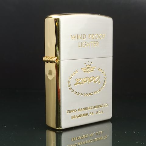 BẬT LỬA ZIPPO MẠ BẠC DEMI VÀNG LOGO ZIPPO BÔNG LÚA NĂM 2002 ZN133