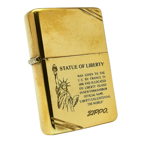 Bật Lửa Zippo Đồng Khối Vintage Chặt Góc Chủ Đề Nữ Thần Tự Do Năm 1987 Đời III La Mã  ZL341