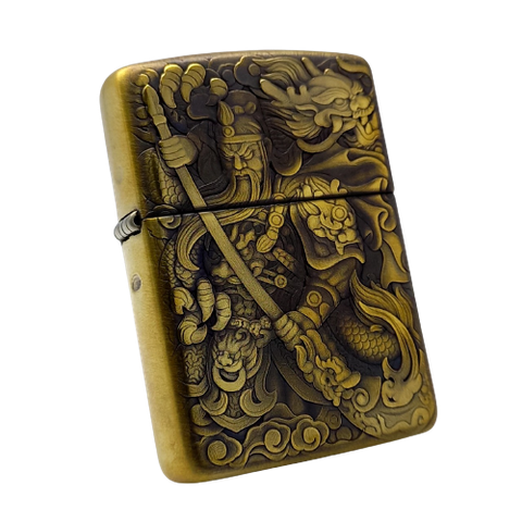 Bật Lửa Zippo Đồng Khối Bản Armor Vỏ Dầy Khắc 3D Quan Vũ Cực Sắc Nét ZN141