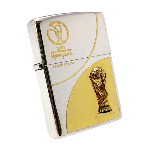 Bật Lửa Zippo Wold Cup Bản Limited Mạ Bạc Đắp Nổi Vàng 2 Mặt Năm 2001 ZL405