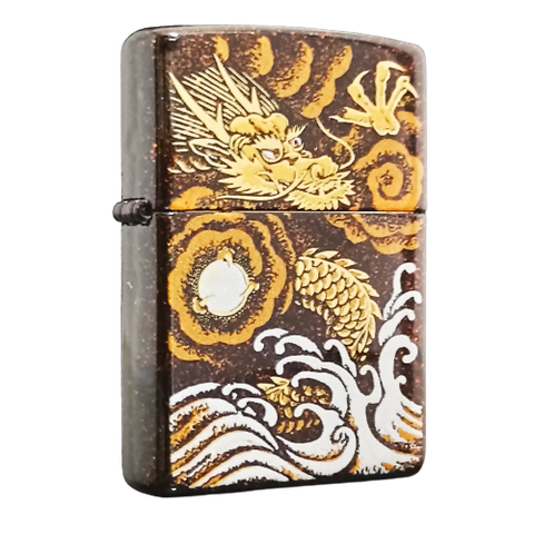 Bật Lửa Zippo Sơn Mài Đen In Chủ Đề Rồng Cầm Ngọc ZN149