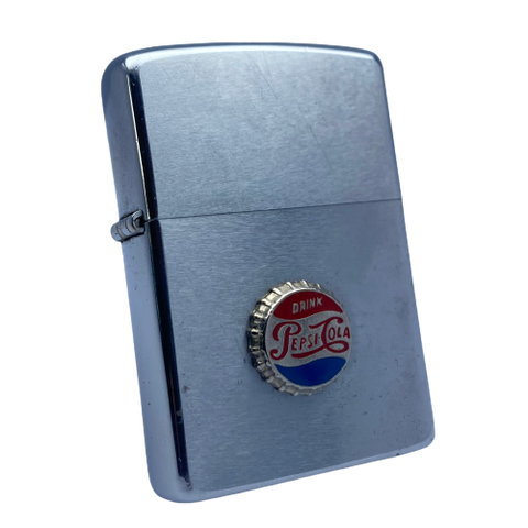 Bật Lửa Zippo Cổ Đồng Khối Mạ Chrome Phay Xước Emblem Pepsi Đời 2 Vạch Thẳng Năm 1972 ZCU56