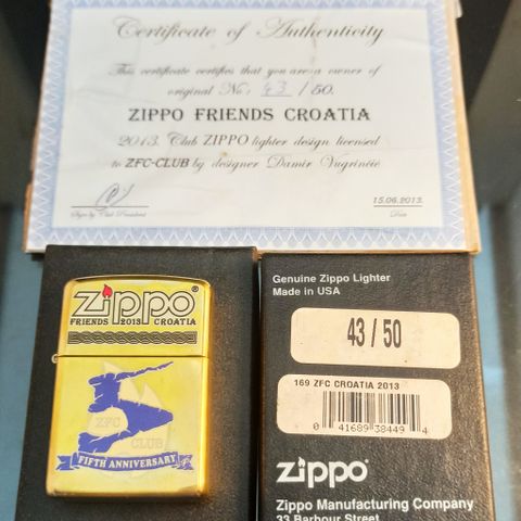 Bật Lửa Zippo Friends ZFC CROATIA Club Năm 2013 Bản Limited 43/100 Bản Toàn Thế Giới ZS50