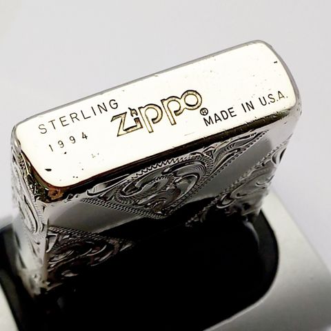 Bật Lửa Zippo Bạc Đúc Nguyên Khối Sterling Sủi Tay Hoa Văn Năm 1994 Used ZBU108