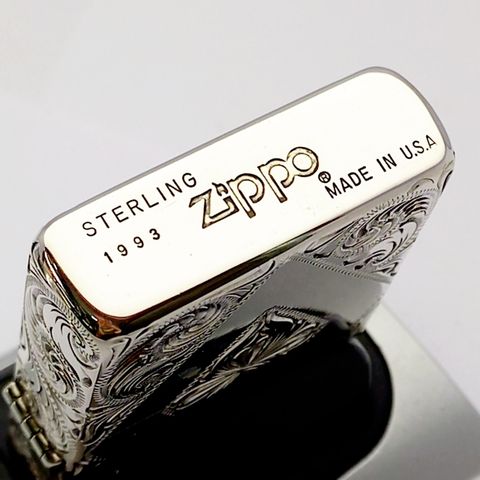 Bật Lửa Zippo Bạc Đúc Nguyên Khối Sterling Sủi Tay Hoa Văn Năm 1993 Used ZBU109