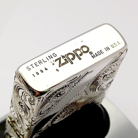 Bật Lửa Zippo Bạc Đúc Nguyên Khối Sterling Sủi Tay Hoa Văn Năm 1994 Used ZBU112