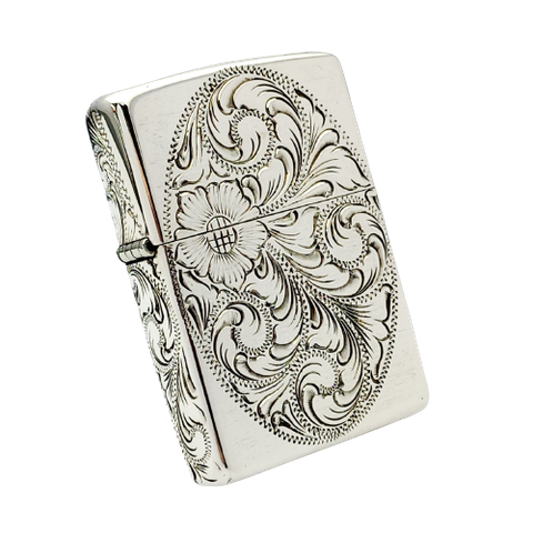 Bật Lửa Zippo Bạc Đúc Nguyên Khối Sterling Sủi Tay Hoa Văn Năm 2001 Used ZBU111