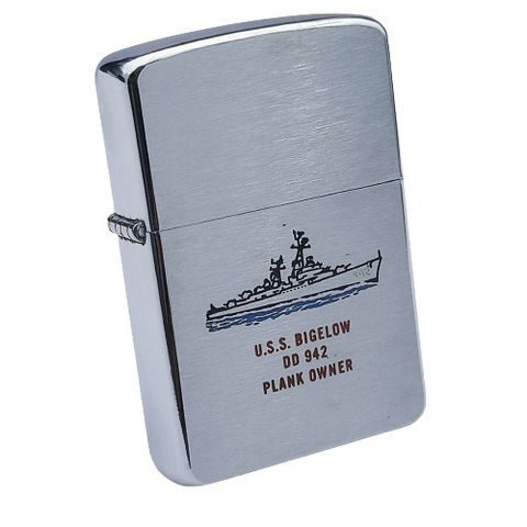 Bật Lửa Zippo Cổ Đồng Khối Mạ Chrome Phay Xước Khắc Ắn Mòn Chủ Đề Tầu Chiến Nguyên Zin Chính Hãng Cực Hiếm, Đời 8 Chấm Năm 1958 ZC192