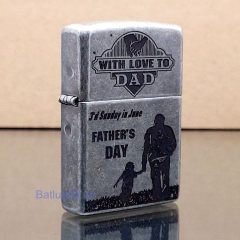 Bật Lửa Zippo Antique Silver Plated Khắc Father's Day Z319
