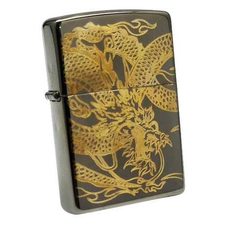 Bật Lửa Zippo Đen Bóng Khắc Rồng Chúa Mạ Vàng - Zippo black ice ZKC64