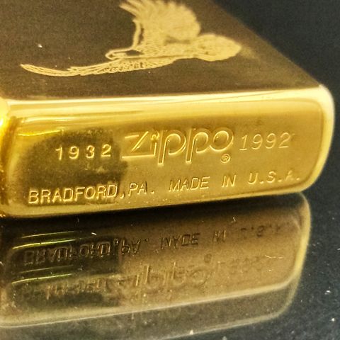 Bật Lửa Zippo Đồng Khối Trơn Bóng Khắc Ăn Mòn Chủ Đề Đại Bàng Chu Niên 1932 - 1992 Sản Xuất Năm 1992 ZL529