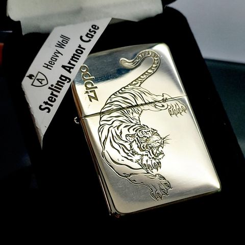 Bật Lửa Zippo Bạc Đúc Nguyên Khối Sterling Armor Vỏ Dầy Chủ Đề Mãnh Hổ ZB74