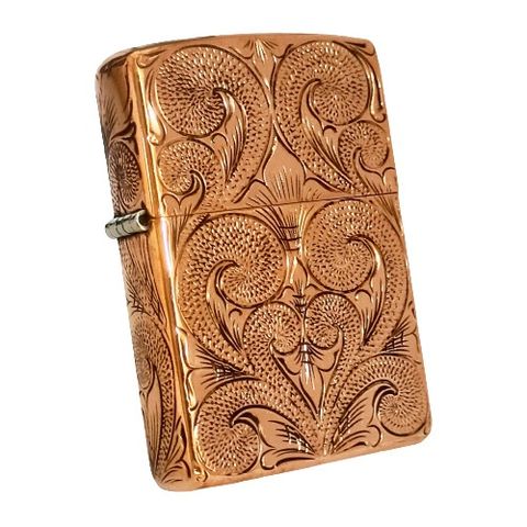 Bật Lửa Zippo Đồng Đỏ Solid Copper Khắc Sủi Tay Thủ Công 5 Mặt Đã Qua Sử Dụng, SX năm 2003 ZQHU108