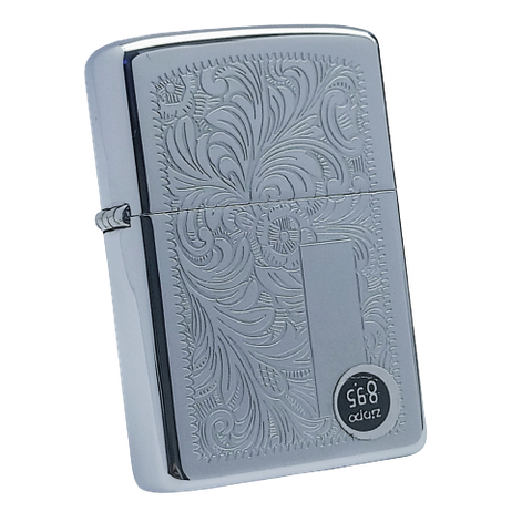 Bật Lửa Zippo Cổ Đồng Khối Mạ Chrome Ăn Mòn Hoa Văn Venetian Năm 1980 Đời 2 Vạch Sắc ZC286