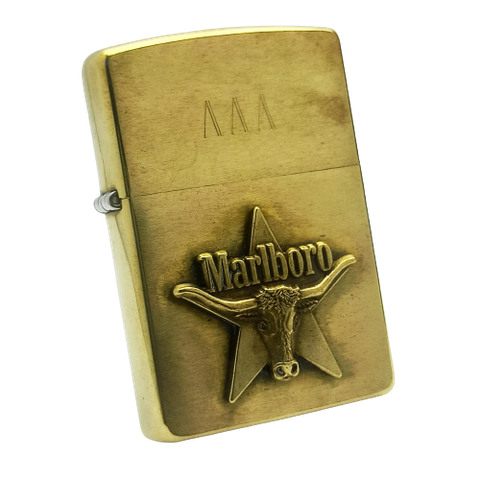 Bật Lửa Zippo Đồng Khối Marlboro Longhorns Đầu Bò Đời VIII La Mã Năm 1992 Hiếm ZQH161