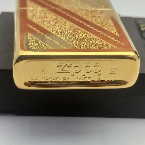 Bật Lửa Zippo Mạ Vàng Gold Plated Vân Chéo Đời VII La Mã Năm 1991 ZL592