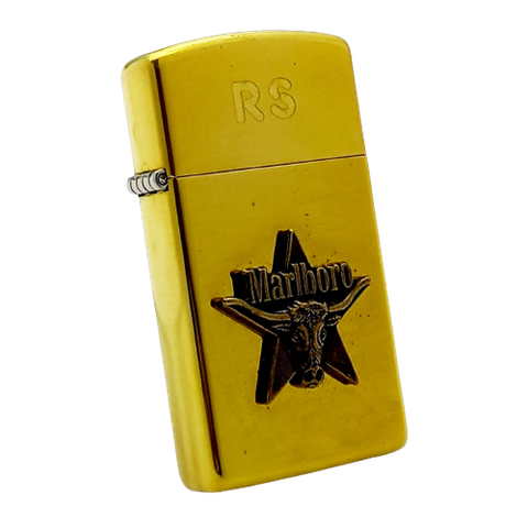 Bật Lửa Zippo Slim Đồng Khối Marlboro Longhorns Đầu Bò Đời VII La Mã Năm 1991 Cực Hiếm Gặp ZL604