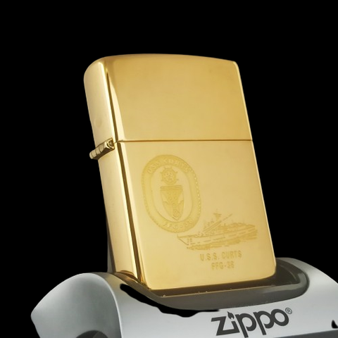 Bật Lửa Zippo Đồng Khối Chủ Đề Tầu Chiến Mạ Vàng Gold Plated Hiếm Gặp Đời VIII La Mã Năm 1992 ZQH160