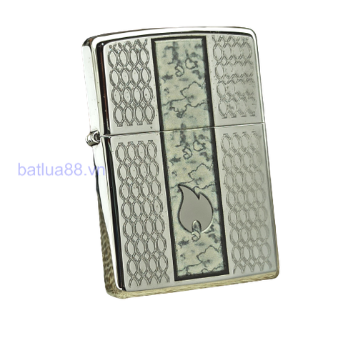 BẬT LỬA ZIPPO CHROME BÓNG HOA VĂN SƠN HẤP NHIỆT VÂN ĐÁ LOGO NGỌN LỬA BẢN XUẤT CHÂU ÂU NĂM 2011 Z84