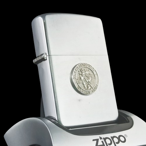Bật Lửa Zippo Cổ Đồng Khối Mạ Chrome Phay Xước Emblem Nguyên Zin Chính Hãng Cực Hiếm, Đời 8 Chấm Pat.pend Năm 1955 ZC210