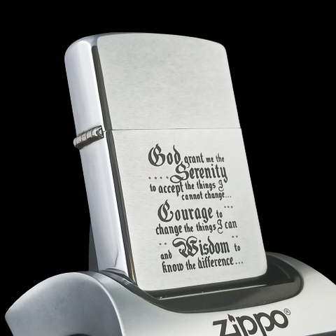 Bật Lửa Zippo Cổ Đồng Khối Mạ Chrome Phay Xước Lời Nguyện Cầu Đến Chúa Năm 1983 Đời 7 Vạch Huyền ZC305