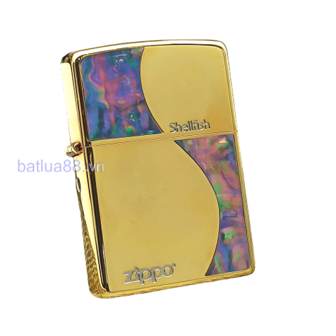 BẬT LỬA ZIPPO MẠ VÀNG TOÀN THÂN, KHẢM XÀ CỪ 2 MẶT BẢN ĐẶC BIỆT TRIỆN SHELLFISH (CỰC HIẾM) NĂM 2012 ZL156