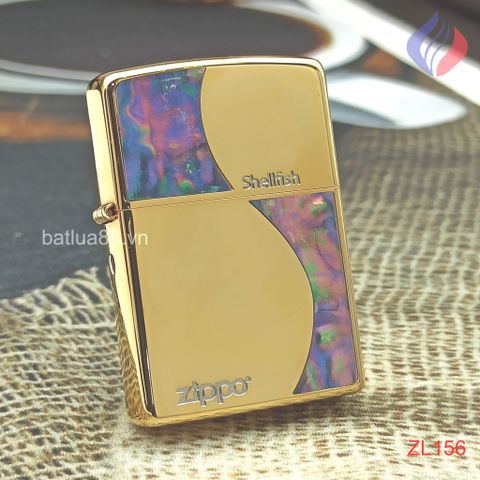 BẬT LỬA ZIPPO MẠ VÀNG TOÀN THÂN, KHẢM XÀ CỪ 2 MẶT BẢN ĐẶC BIỆT TRIỆN SHELLFISH (CỰC HIẾM) NĂM 2012 ZL156