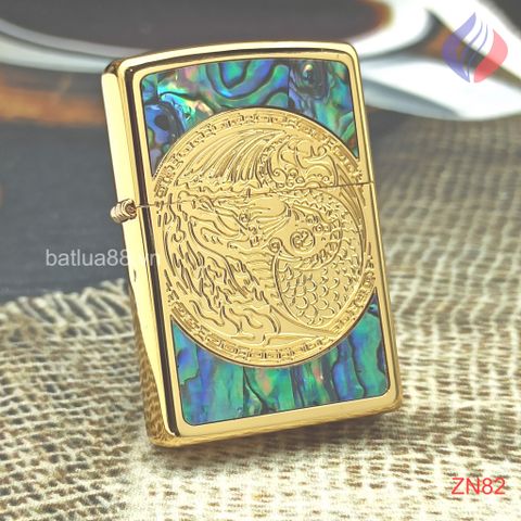 BẬT LỬA ZIPPO MẠ VÀNG HOA VĂN KHẢM XÀ CỪ (KHẢM TRAI) HÌNH RỒNG ZN82