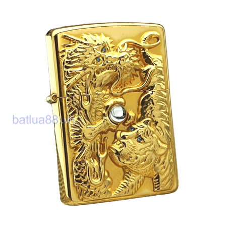 BẬT LỬA ZIPPO XUẤT NHẬT MẠ VÀNG 22K LONG HỔ TRANH CHÂU BẢN LIMITED RẤT HIẾM ĐỜI XII LA MÃ SẢN XUẤT NĂM 1996 - ZN92