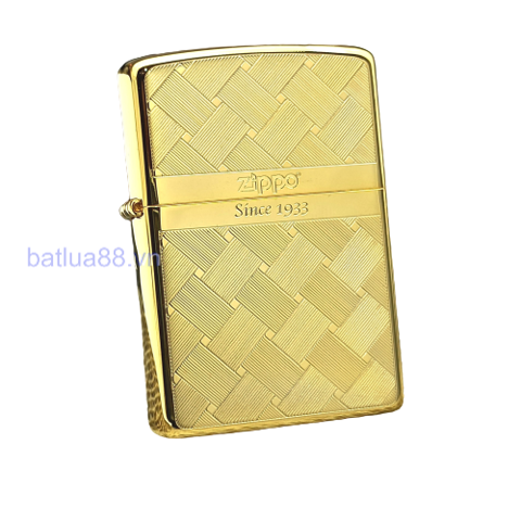 Bật Lửa Zippo Xuất Nhật Mạ Vàng 22K Vân Caro Chéo Năm 2021 ZN144