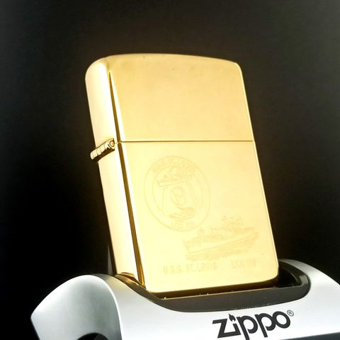 Bật Lửa Zippo Đồng Khối Chủ Đề Tầu Chiến Mạ Vàng Gold Plated Hiếm Gặp Đời VI La Mã Năm 1990 ZQH140