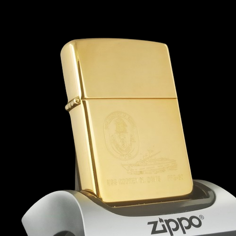 Bật Lửa Zippo Đồng Khối Chủ Đề Tầu Chiến Mạ Vàng Gold Plated Hiếm Gặp Đời VII La Mã Năm 1991 ZQH142