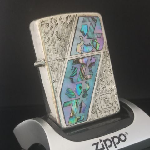 Bật Lửa Zippo Used Khảm Cừ 2 Mặt Mạ Bạc Rất Hiếm Đời VII La Mã Năm 1991 ZQHU9