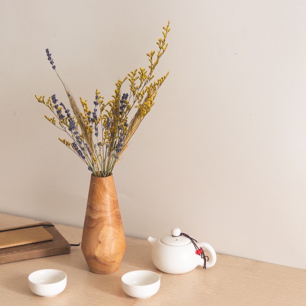 Bình Hoa Gỗ Trụ Quay Decor Cây Cảnh Mini