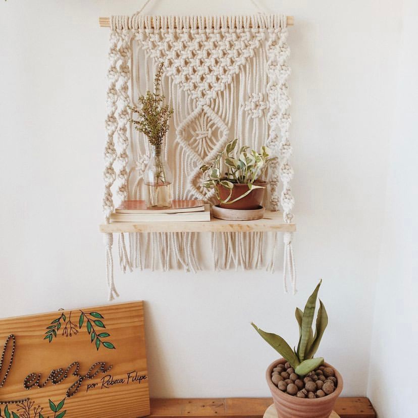 Kệ Treo Tường 01 MACRAME Màu Trắng Kem