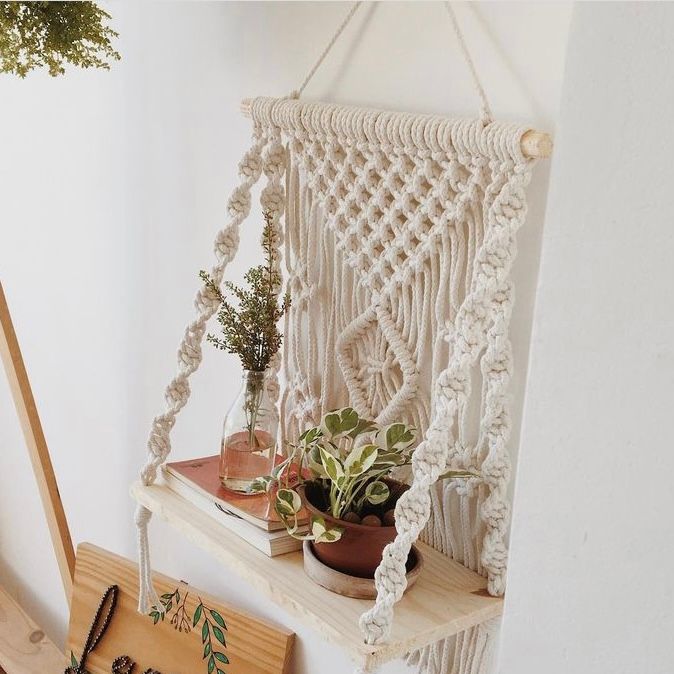 Kệ Treo Tường 01 MACRAME Màu Trắng Kem