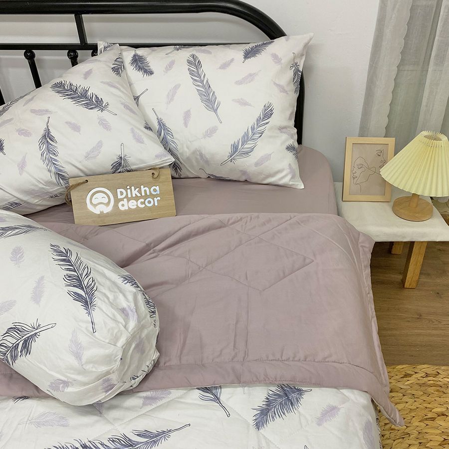 Bộ Chăn Ga Gối Hoạ Tiết Lông Vũ