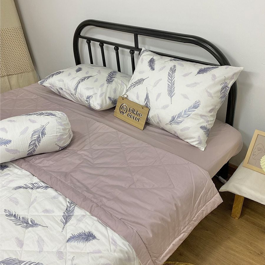 Bộ Chăn Ga Gối Hoạ Tiết Lông Vũ