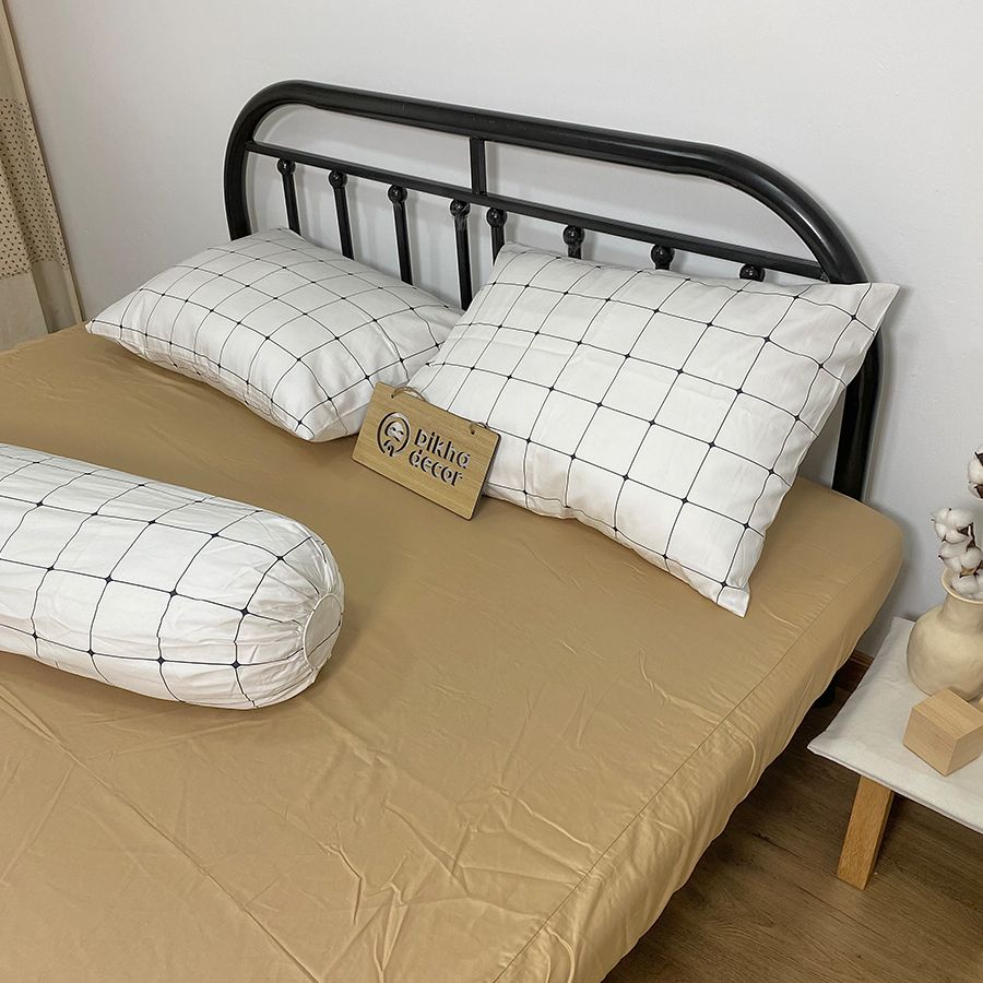 Bộ Chăn Ga Gối Ô Vuông Trắng