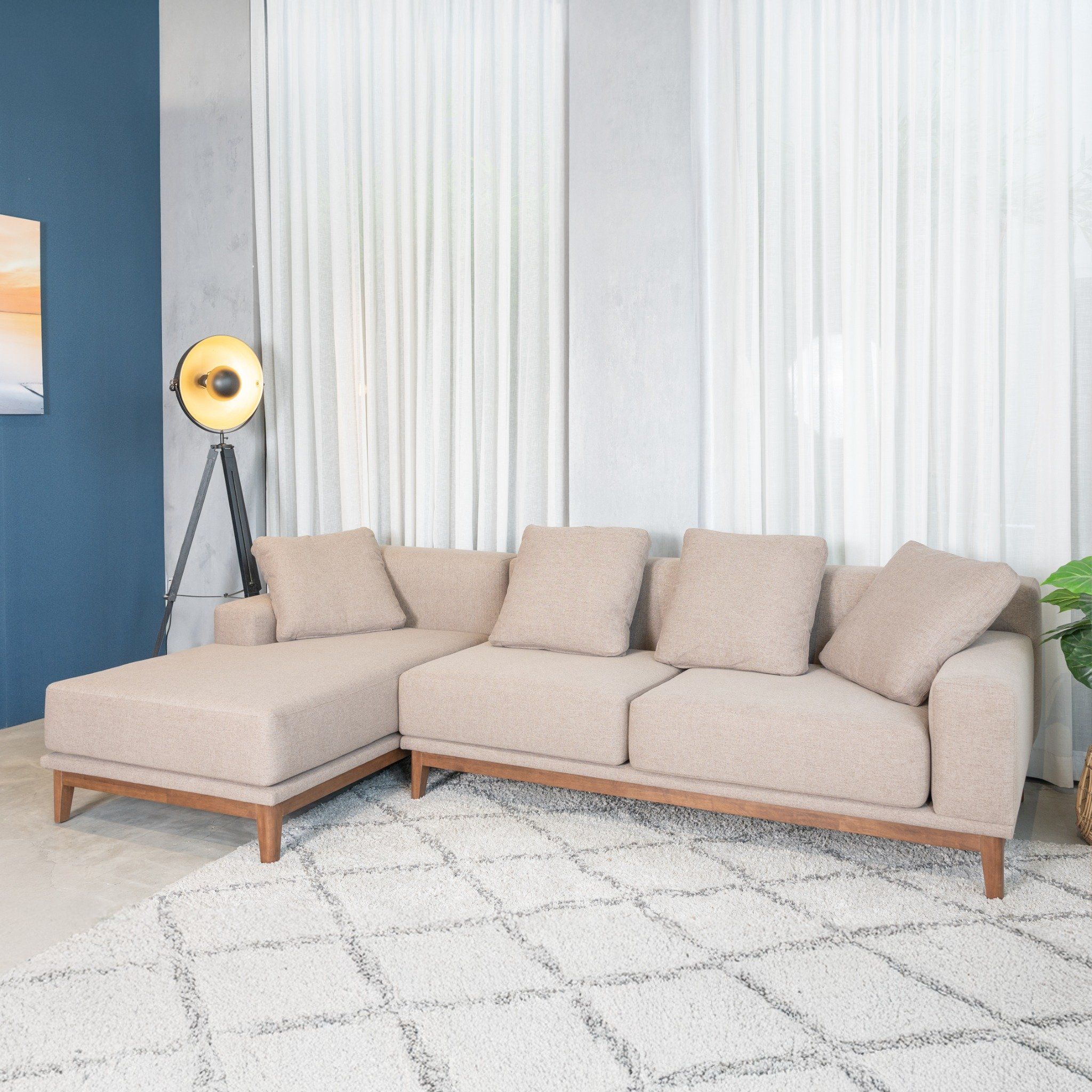 Combo Sofa Gỗ Cao Su Chữ L MOHO HOBRO ( Màu nâu, 2m7)