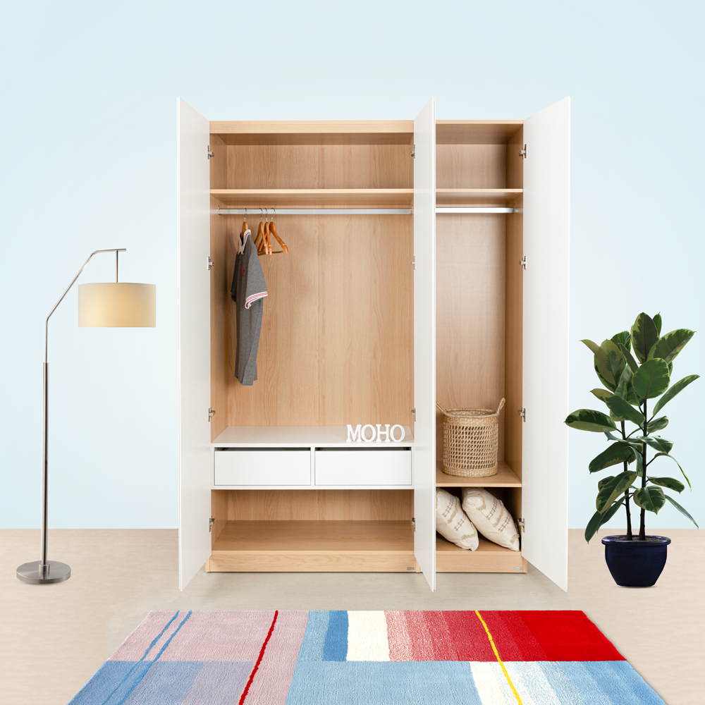 Set Tủ Quần Áo Gỗ MOHO VIENNA 201 3 Cánh Thanh Treo Nhiều Màu Sắc