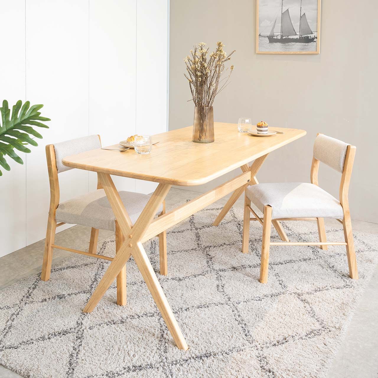 Bộ Bàn Ăn Gỗ Cao Su Tự Nhiên MOHO VLINE 602 (75cm)
