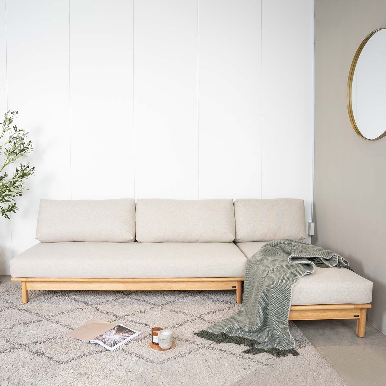 Ghế Sofa Góc Chữ L Gỗ Cao Su Tự Nhiên MOHO VLINE 601