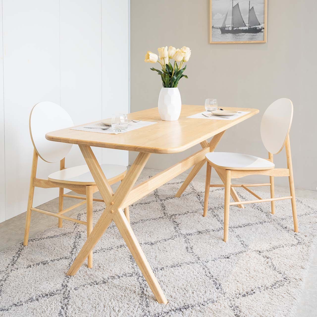 Bộ Bàn Ăn Gỗ Cao Su Tự Nhiên MOHO VLINE 602 (75cm)